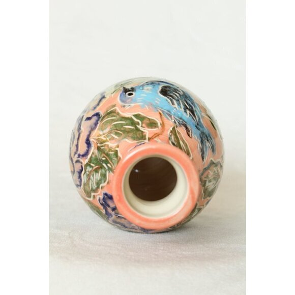 Art Studio Ceramic Pottery Birds & flowers print Bottle Decorative Vase handmade - Picture 7 of 10